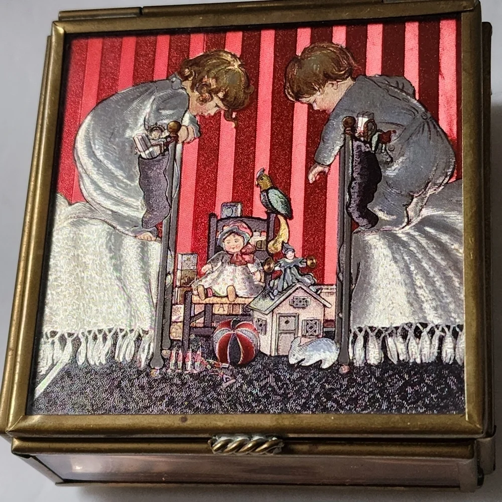 Vintage Art Deco Enesco Glass Brass Trinket Box